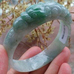 Certified Green Natural A JADE Jadeite Goose Dragon Bangle Bracelet 55mm
